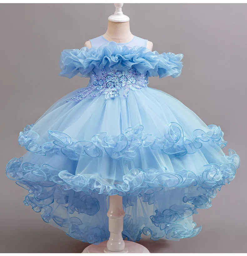 3-10 Jahre altes Mädchen Kinder schleppendes Kleid neues elegantes Mädchen Performance Puffrock Prinzessin Rock Blume Kinder Hochzeit Mädchen.