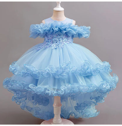 3-10 Jahre altes Mädchen Kinder schleppendes Kleid neues elegantes Mädchen Performance Puffrock Prinzessin Rock Blume Kinder Hochzeit Mädchen.