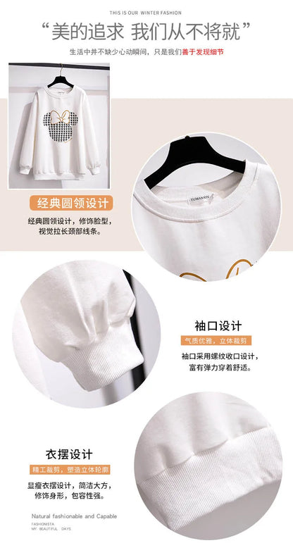 175Kg Plus Größe frauen Fehlschlag 170 Frühling Herbst Neue Lose Rundhals Cartoon Sweatshirt Schwarz Weiß 6XL 7XL 8XL 9XL 10XL 11XL.