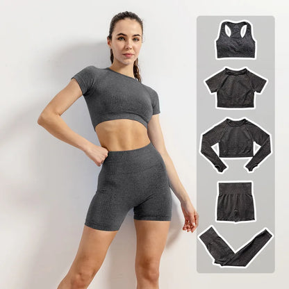 Women Vital Seamless Yoga Fitness Clothing Set High Waist Gym Leggings Crop Tops Sports Tracksuit Plush Up Sports Outfits