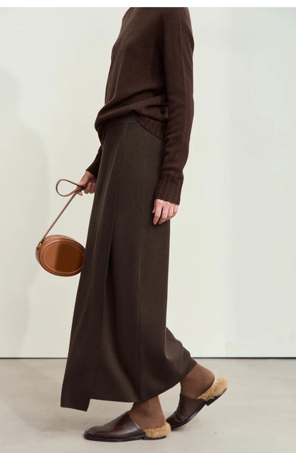 AMII Minimalist Elegant Basics Knitted Skirts for Women 2024 Winter New Elastic Waist Straight Lady Commuter Long Skirt 12443250.