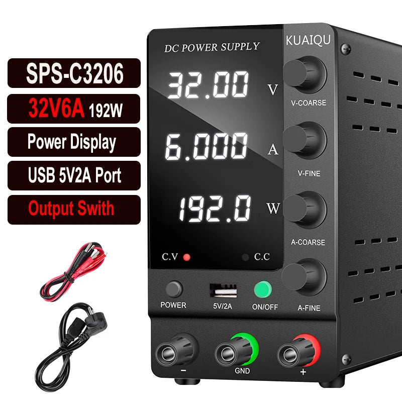 KUAIQU DC Power Supply Adjustable 30V 10A 32V 6A,Switching Regulated DC Bench Power Supply with Output Switch 60V 5A 120V 3A