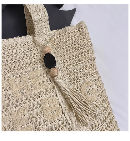 Summer Fashion Women's Large Capacity Shoulder Bag Straw Woven Bag Letter Embroidery Handbag Casual Female Tote Bag Beach Bags.