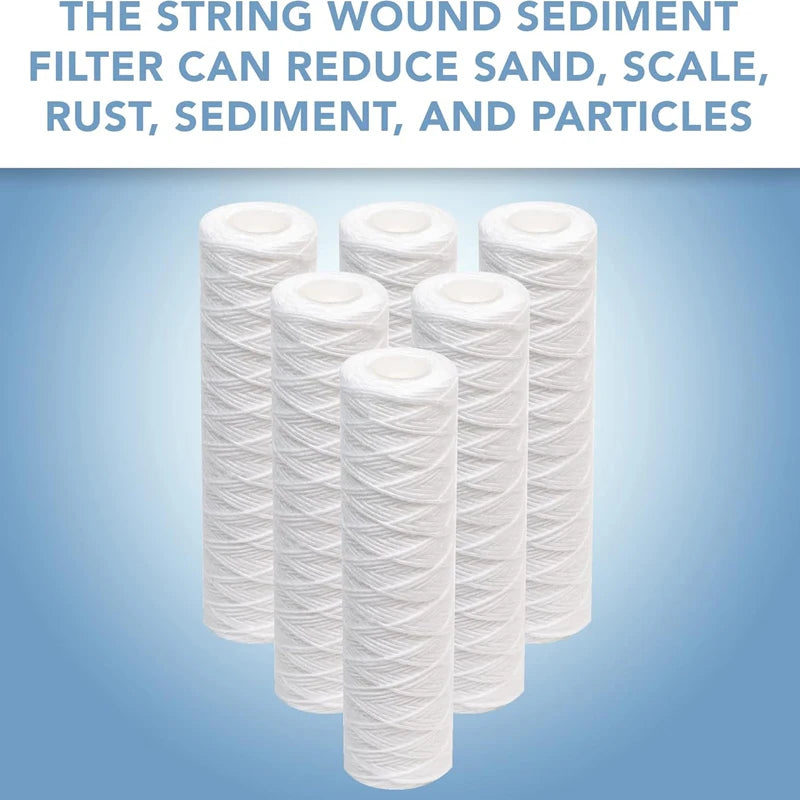 6pcs Universal String Wound Sediment Water Filter Cartridges for Most 10-Inch RO Unit 5 Micron – 10" x 2.5"