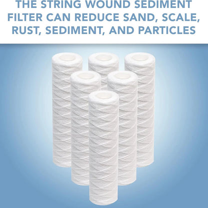 6pcs Universal String Wound Sediment Water Filter Cartridges for Most 10-Inch RO Unit 5 Micron – 10" x 2.5"