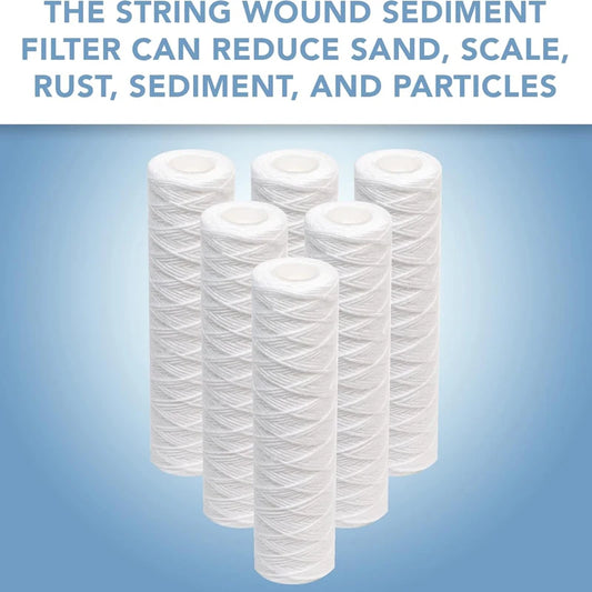 6pcs Universal String Wound Sediment Water Filter Cartridges for Most 10-Inch RO Unit 5 Micron – 10" x 2.5"