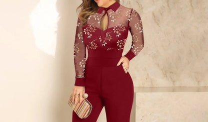 New Fashion Women's Jumpsuit Lace Burned Gold Color Cross-Border Style European And American Popular Selling Ladies Long Pants.