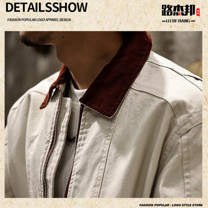 Men Spring Autumn Washed Cotton Loose Casual American Retro Cargo Jacket Man Streetwear Cityboy Coat Outerwear Varsity Jacket.