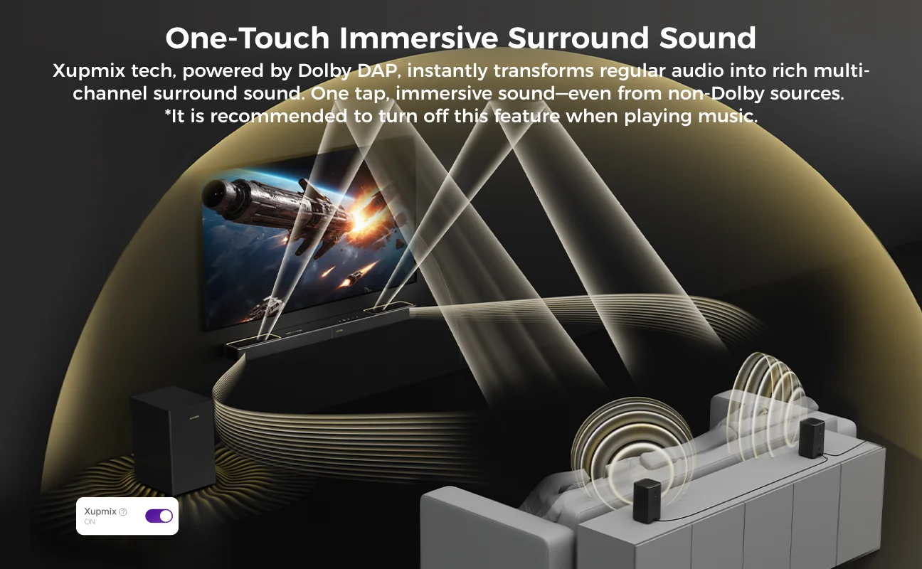 ULTIMEA 460W 5.1.2ch Sound Bar with Dolby Atmos, Surround Sound Home Theater System for TV with 2 Surround Speakers, APP Control.