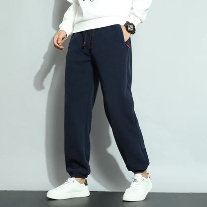 8XL Men's Down Pants Plus Size Winter Plus Velvet Thick Loose Cotton Pants Big Size Solid Color Warm Lamb Down Casual Sweatpants.