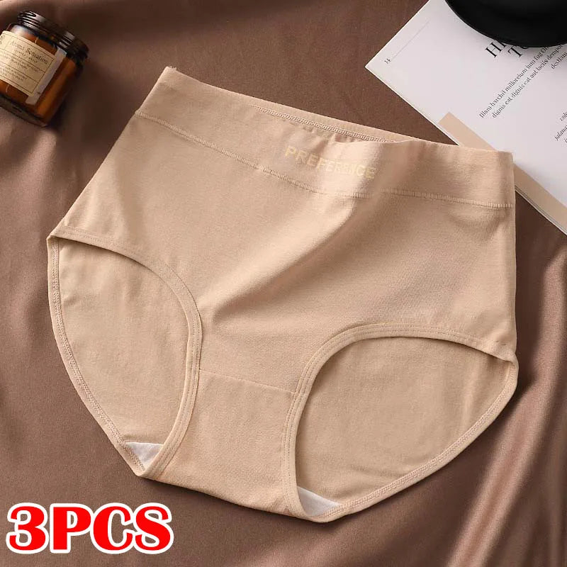 FallSweet 3PCS Seamless Women High Waist Briefs Panties Breathable Cotton Underwear Female Sexy Underpants Large Size Lingerie.