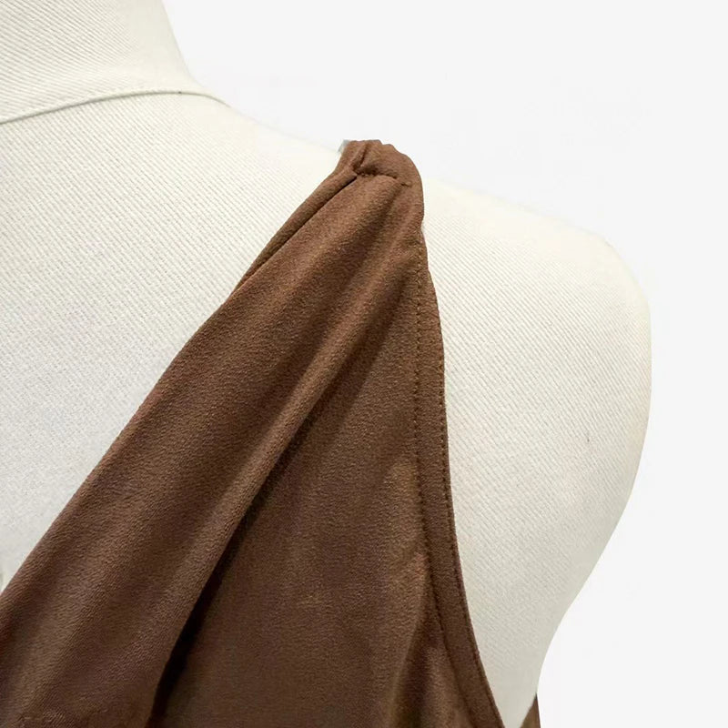 Women's One-Shoulder Metal Button Lace-Up Tank Top,Fashion Sexy Backless Ruched Top,High Quality Cotton Tops,Spring,New,2025.