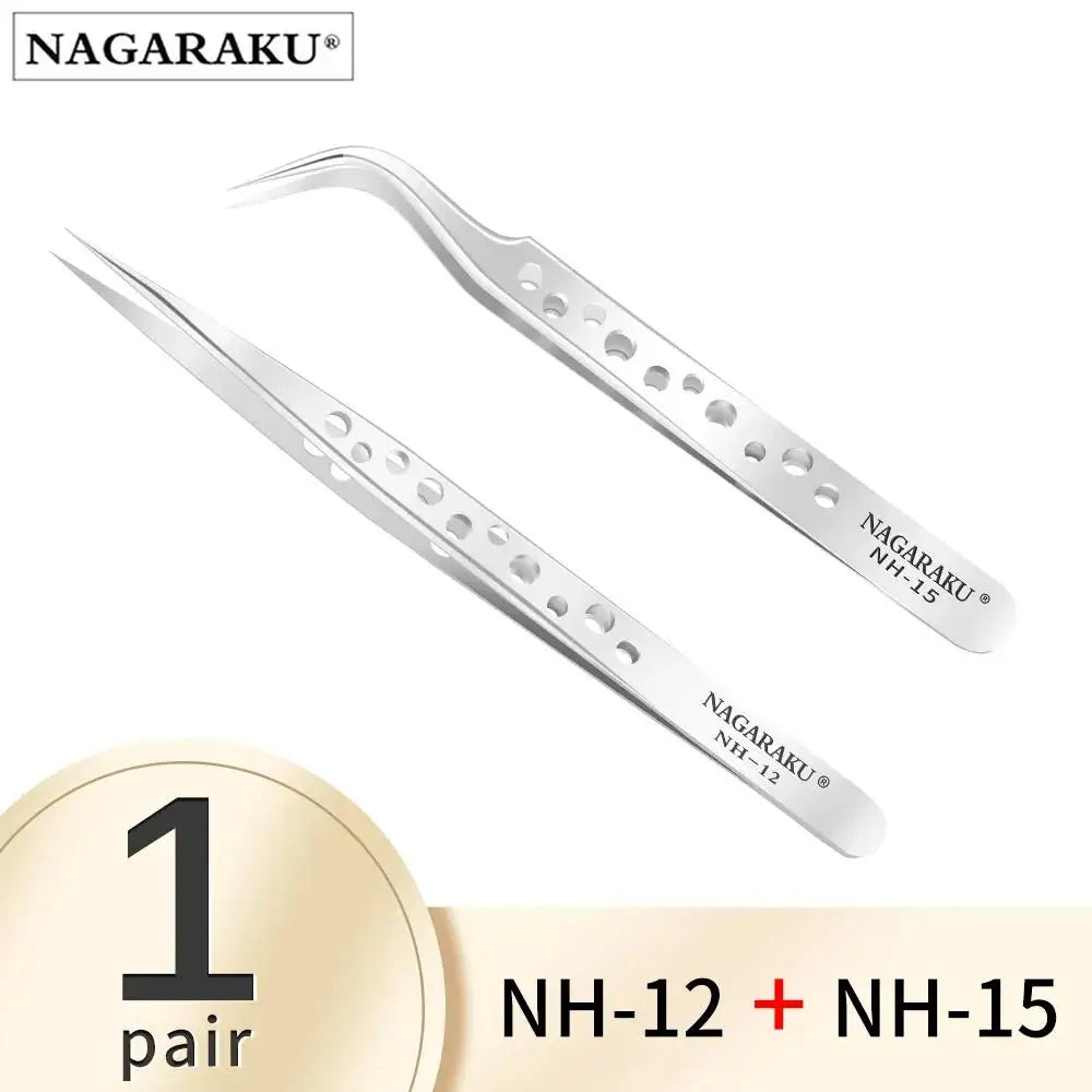 NAGARAKU Makeup Eyelashes 2pcs set N-01 N-02  Eyelashes Tweezers NH-12 NH-15  Accurate Lashes ST-12 ST-15  Pincet Stainless.