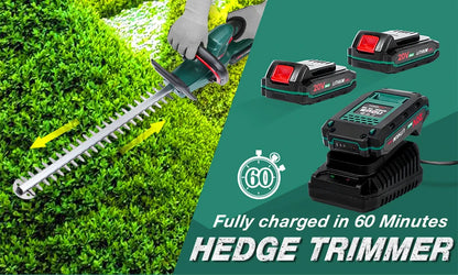 20 V Akku-Heckenschere, Gartenschere, Gartenwerkzeug-Set, 2,0 Ah Akku, Schnittlänge 520 mm, Zahnabstand 15 mm, POSENPRO