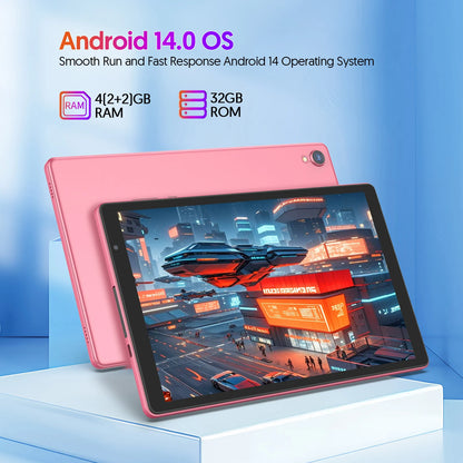 BAKEN 10-inch Android 14 Tablet, Quad-core Processor, 32GB Storage, Wi-Fi 6, Bluetooth, USB-C Port, Google Play Store (GMS).