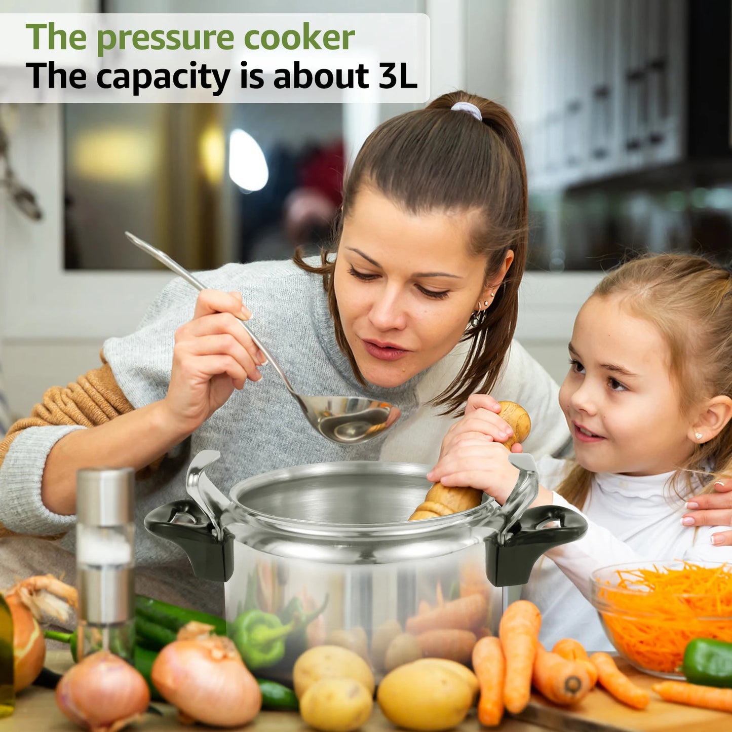 3-liter pressure cooker Aluminum alloy material with safety valve Anti scald handle for safe cooking Kitchen cookware accessory.