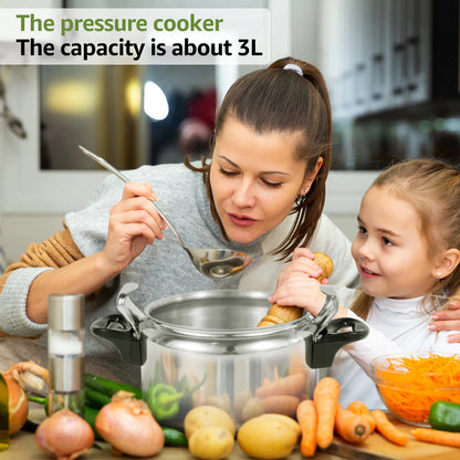 3-liter pressure cooker Aluminum alloy material with safety valve Anti scald handle for safe cooking Kitchen cookware accessory.