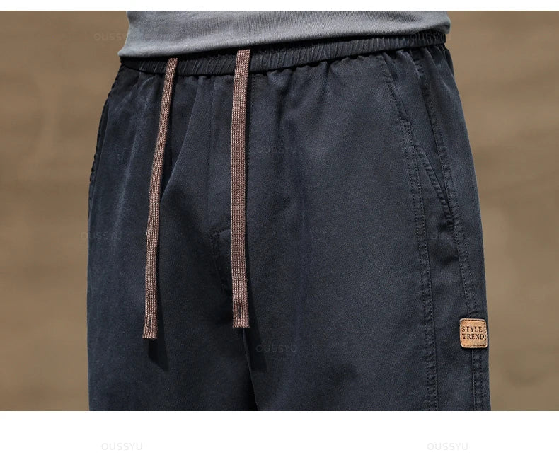 Brand Clothing New Soft Lyocell Fabric Pants Men Thick Loose Straight Drawstring Elastic Waist Korea Casual Cargo Trousers Male.