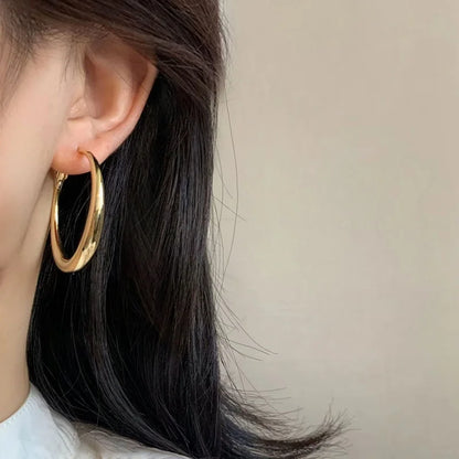 New Fashion 316L Stainless Steel Metal Big Circle Hoop Earrings For Women Exaggerated  C-Shaped Round Earrings Jewelry Gifts.