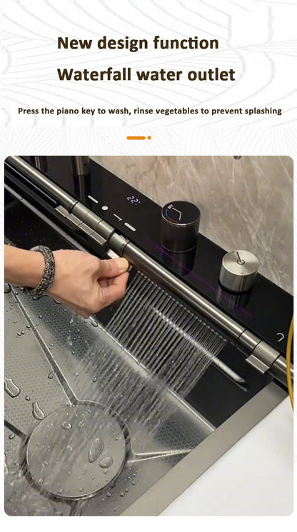 Blue Whale Dragon Rain Digital Display Large Single Sink Faucet with Integrated Multifunctional Atmosphere Light