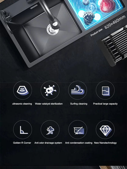 Kitchen Sink Stainless Steel Dishwashing Sink Ultrasonic Sink Dishwasher Multifunctional Intelligent Net Washer For Kitchen