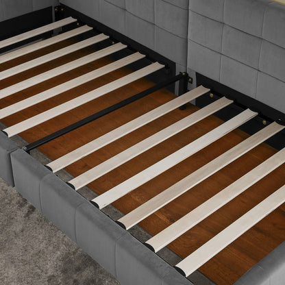 Modernes Einzelbett 90*200 cm, hautfreundliches Samtdesign, Babybett mit hoher Rückenlehne, Beige und Dunkelgrau (ohne Matratze)