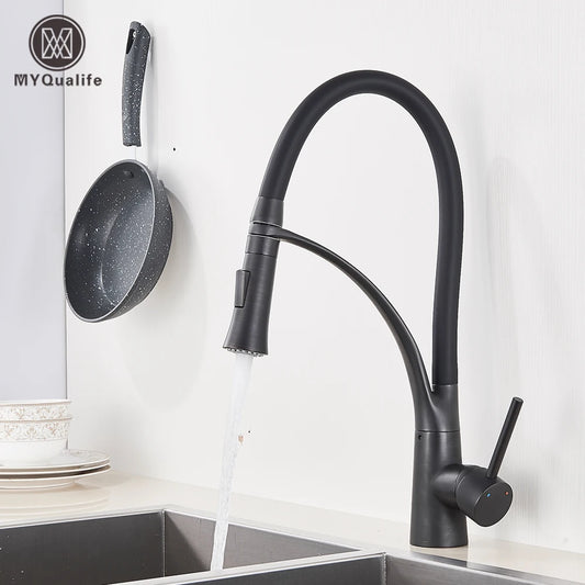 Matte Black  Kitchen Sink Faucet Pull Down Swivel Spout Kitchen Sink Tap Deck Mounted Bathroom Hot and Cold Water Mixers