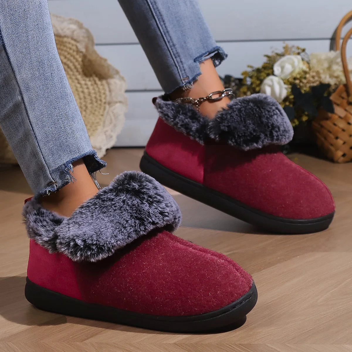 Smile Pop New Men Plush Slippers Indoor Fluffy Fur Home Men Slippers Outdoor Warm Closed Soft Non-slip Fuzzy Winter Men Shoes.