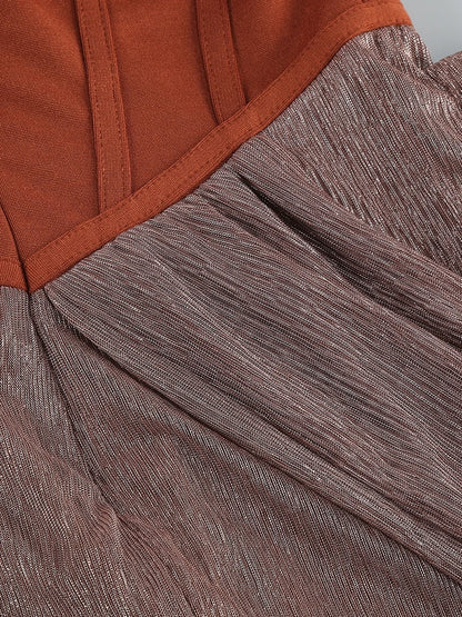 Sexy eine Schulter drapiert Glitzer langes Kleid Frauen braun Korsett funkelnd rücken frei figur betonte Maxi kleider Abend party Kleider.