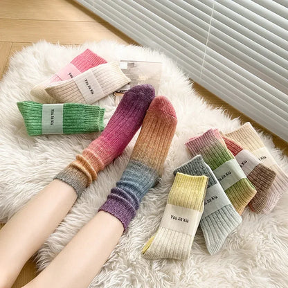 Winter Thick Warm Long Socks Gradient Wool Cashmere Kawaii Socks Women Thermal Floor Sleeping Socks New Year Gift Autumn 2024New.