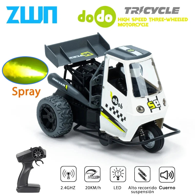 ZWN S810 Three Wheels RC Car With Lights Spray 2.4G Remote Control Electric High Speed Emulation Motorcycles Toys For Kids.