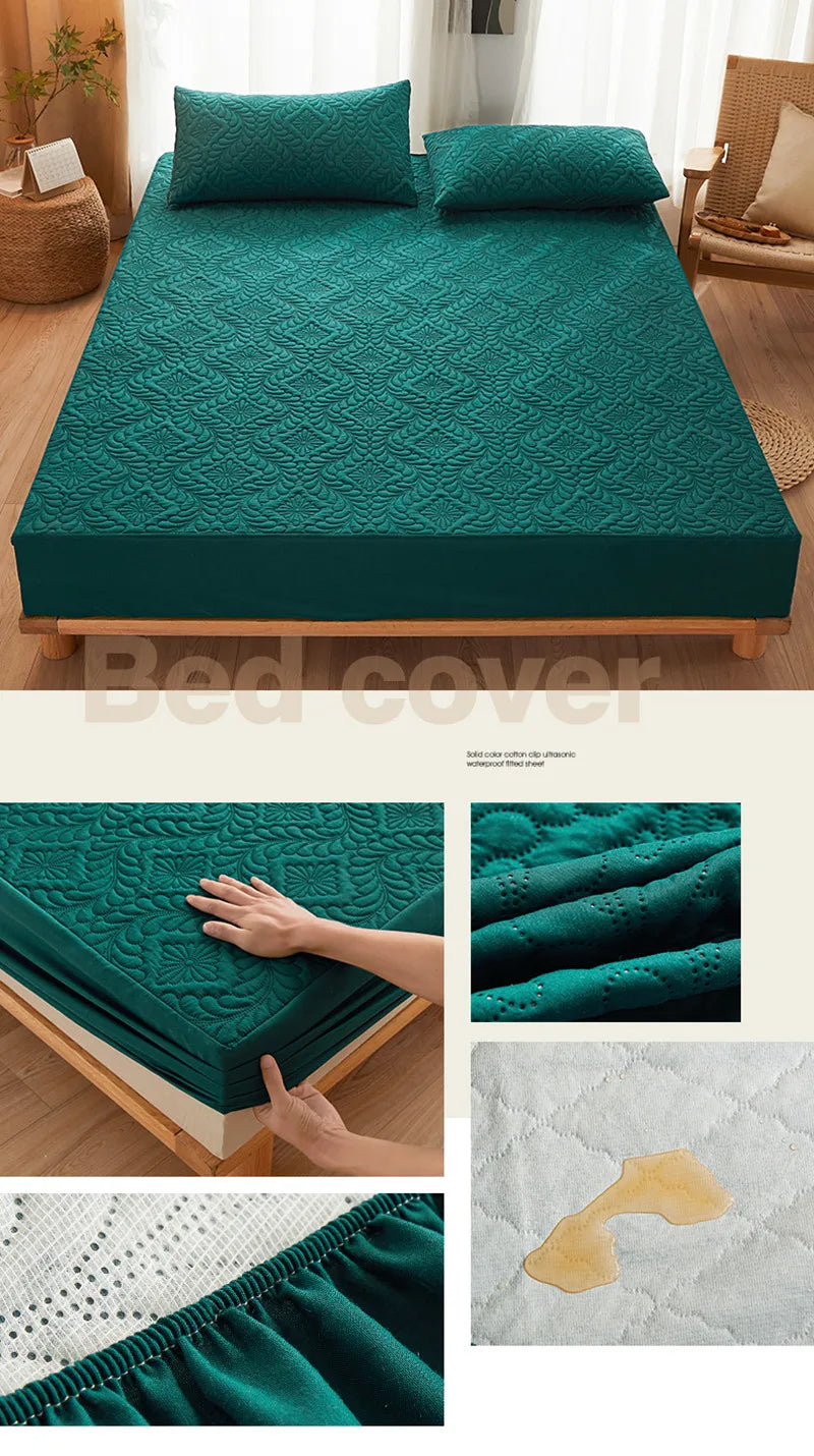 Quilted Waterproof Mattress Protector Cover Elastic Fitted Sheet Style Double Bed Protection Pad Twin Queen King 140 160x200cm.