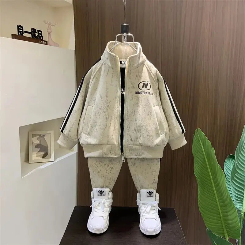 Spring and Autumn Boys' Sportswear Set 2025 New Children's Baby Clothes Set Kids Coat Pants 2pcs.