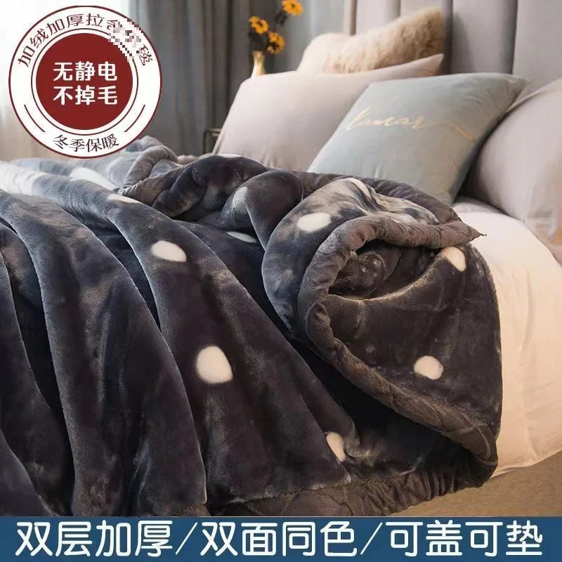 Thiened Double-layer Raschel Blanket Warm Coral Fce Wedding Blanket Single Double Bed Autumn Winter Warmth Cover Blanket