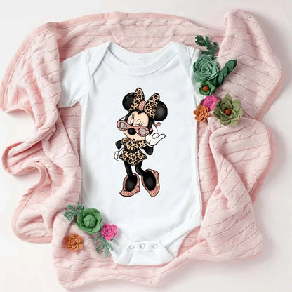 Niedliche Leopard Minnie Maus Disney Newbron Bodys Baby Kleidung Sommer Kurzarm Baumwolle Minnie Kawaii Stram pler Overall.