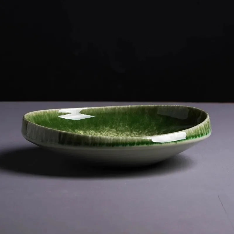 Retro Kiln Changes Ceramic Dinner Plate Irregular Salad Plate Pasta Plate Dessert Snack Plates Restaurant Creative Tableware.