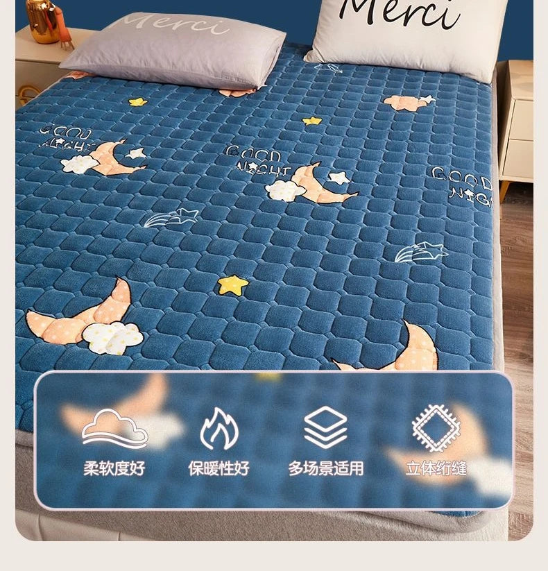 Winter Warm Velvet Mattress Toppers Thick Bed Mattress Cover Bedspread Bed Linens Thin Tatami Floor Mat Single Double Bed Sheet.