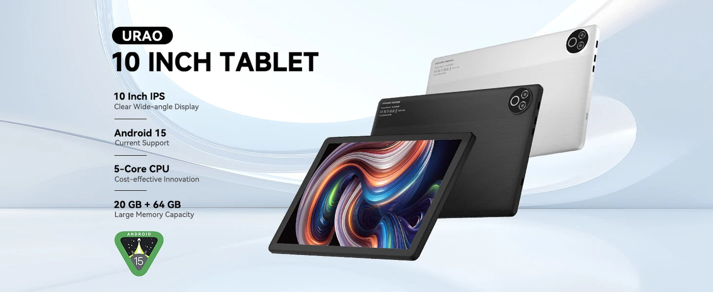 Android 15 Tablet 10 Inch OS GMS Certified Tablets 1.8 GHz 5-Core 20GB RAM 64 GB ROM 1TB Expand WiFi 6 Bluetooth 5.4 Dual Camera.