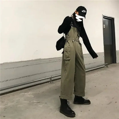 Jumpsuits Women Design Loose Fashion Vintage Students Spring Korean Style Straight Leisure Belt Simple Solid Elegant Tender Cozy