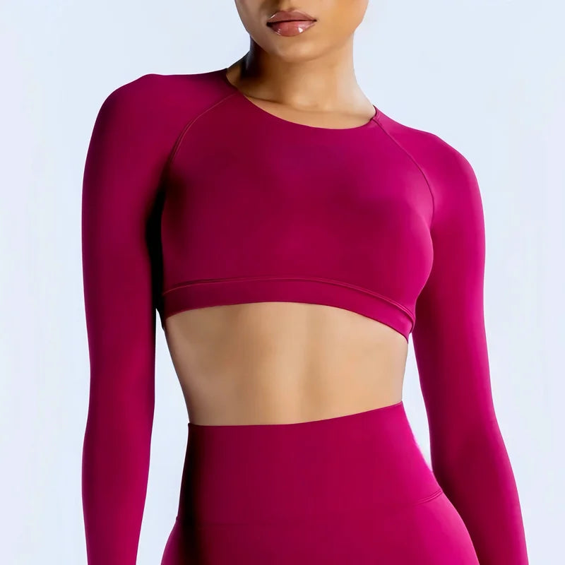 HISTELLO Long Sleeve Crop Top Women Seamless Yoga Tops Backless Clothing Gym Workout Sportswear Strong Supports Sports Shirt.