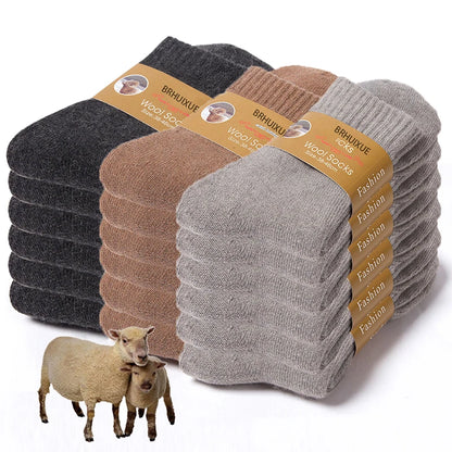 6 Pairs Winter Wool Socks Male Men's Socks Super Thicker Solid Socks Merino Plush Women's Socks Against Cold Snow Terry Socks.