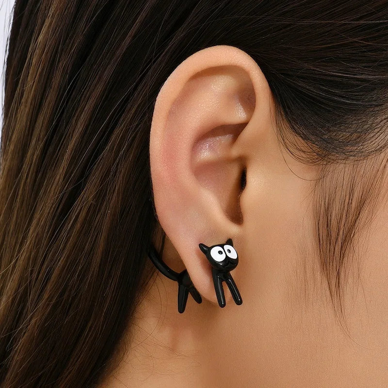 2023 New Fashion Cute Animal Stud Earrings Women Cartoon Small Black Cat Bear Shark Dinosaur Earring Ear Stud Girl Funny Jewelry.