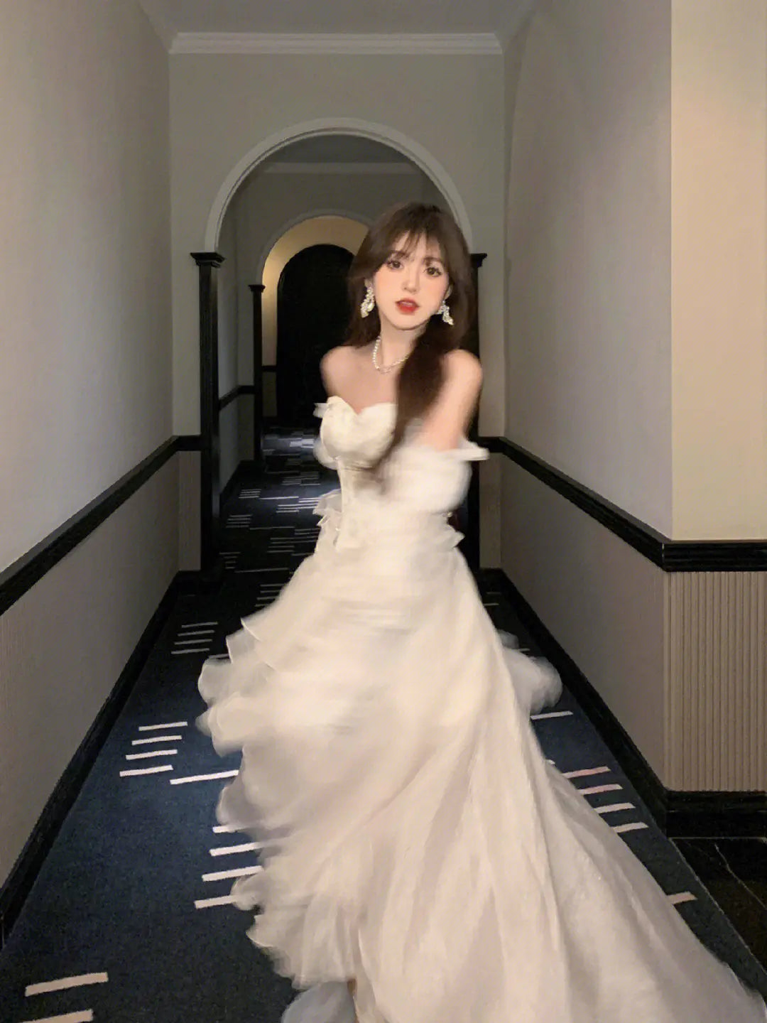 Elegante Rüschen Chic Fee Kleid Frauen Weiß Süße Koreanische Stil Prinzessin Kleid Weibliche 2023 Sommer Slash Neck Casual Party Kleid.