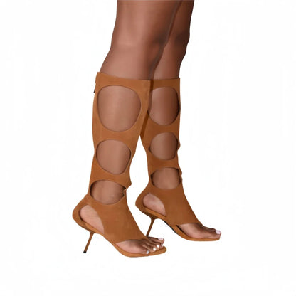 2025 New Luxury Women's Knee-High Boots | Real Horsehair Cut-Out Stiletto Heel & Rear Zipper | Evening Party Club Dress Shoes.