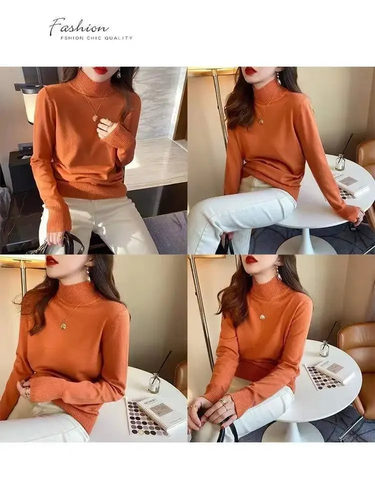 Herbst Winter Chic Bottom Pullover Frauen Mode Rollkragen Pullover Lose Langarm Gestrickte Jumper Weiche Warme Pull Femme Top.