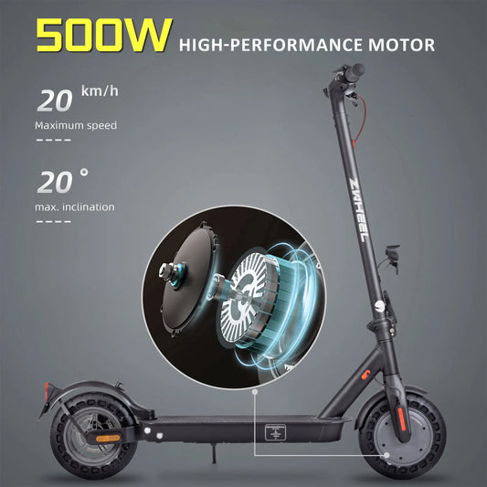10 inch Electric Scooter 36V 10Ah 500W Escooter Adult  20-35km Range, Dual Brake, Support APP Foldable Scooter ABE 20km/h.