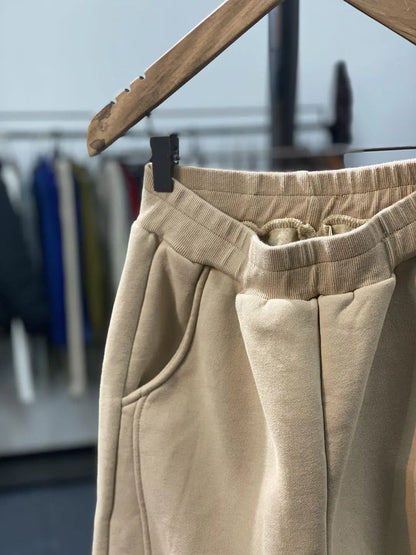 Autumn/Winter 150kg American Retro Cuffed Casual Trousers Men's Korean Slimming Patchwork Fleece-lined Harem Trousers Sweatpants.