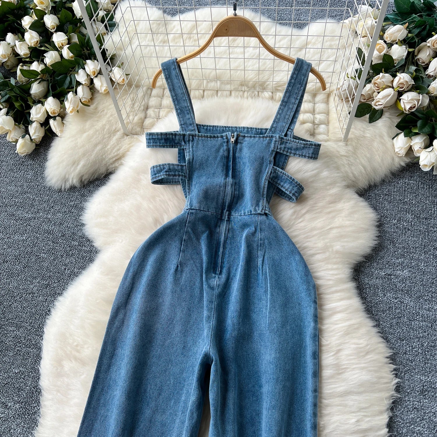 Jumpsuits Women Denim Suspender Jeans One Piece Wide Leg Pants Washed Mom Distressed Pockets Trousers Summer 2025 Streetwear.
