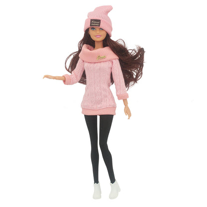30cm Doll Full Set 1/6 Female Doll with Clothes and Hat Sweater Girls Dress Up Toys Gifts.