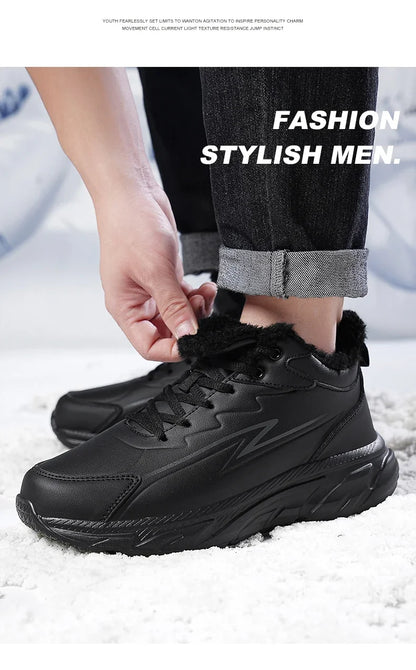 Black Leather Shoes for Men Height Increasing Winter Fashion Sneakers Plus Fur Warm Outdoor Cotton Casual Shoes Men Shoe Size 48